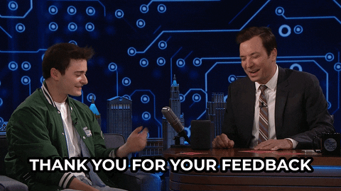 Jimmy Fallon clip captioned "Thank you for your feedback"