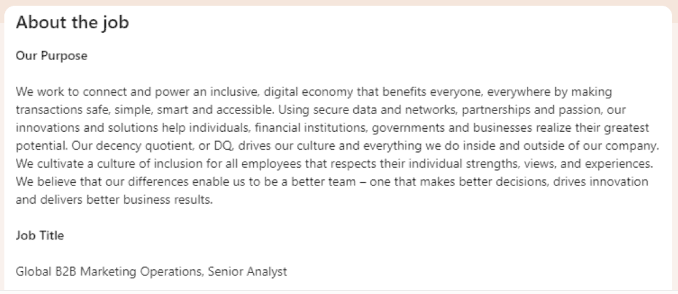 Mastercard's Senior Analyst job description